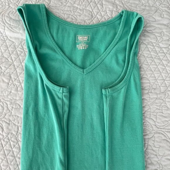 Cotton Sleeveless V-Neck Tank Top Denver Hayes Green Size L - Picture 3 of 4